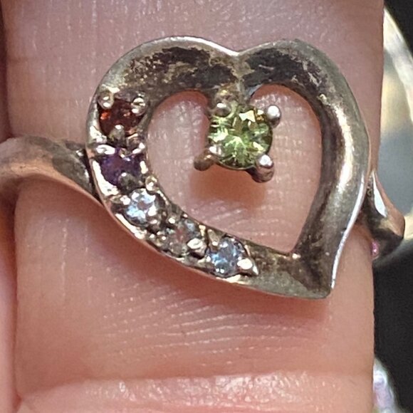 Heart Ring Size 7.5 Garnet Amethyst Spinel Tourmaline Sterling Silver 925 Women - Picture 2 of 10